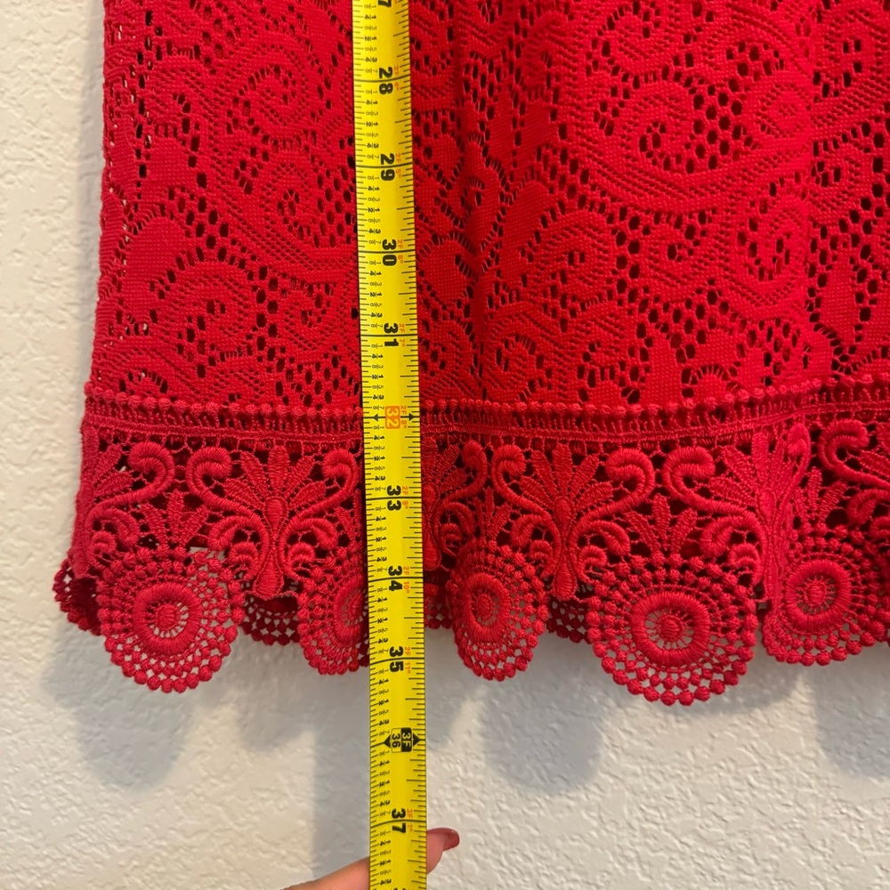 Laundry by Shelli Segal 3/4 Sleeve Red Crochet Dress. Size 4. - Picture 9 of 14